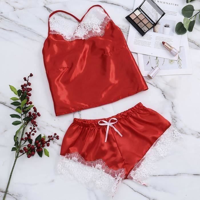 Funmoon Lingerie De Mode Pyjamas En Satin Sous V Tements En Soie
