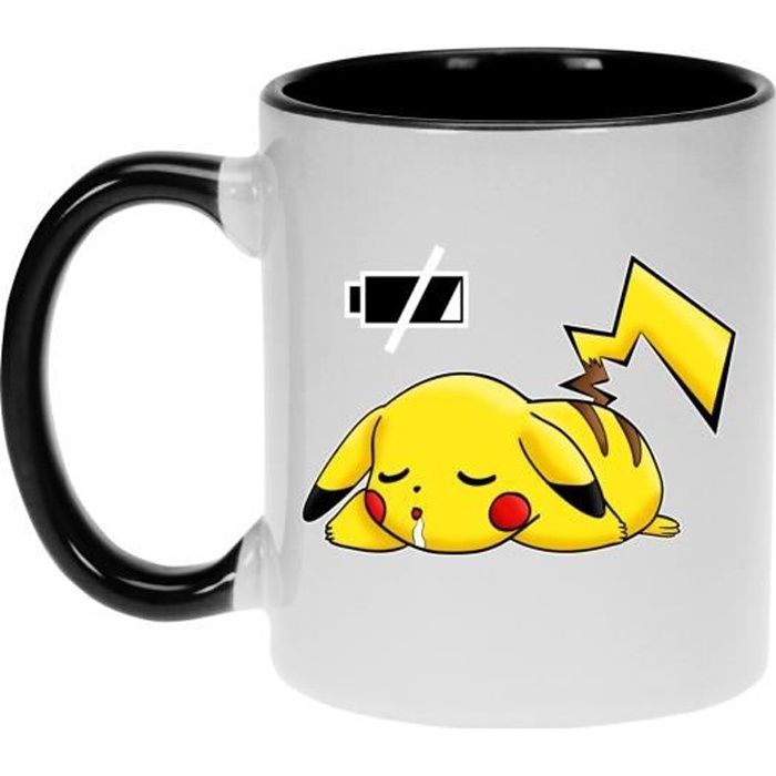 Mug Noir Pokémon parodique Pikachu : Batterie à plat ! (Parodie Pokémon)