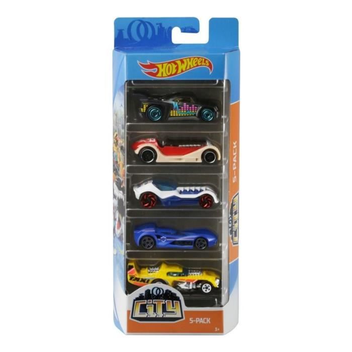 Set De Vehicules Hot Wheels City Voitures Minatures Noir Jaune Blanc Rouge Bleu Enfant