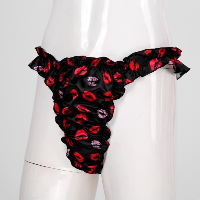 Yonghs String Homme Sexy Volants Sissy Jocsktrap Gay Calecon Satin