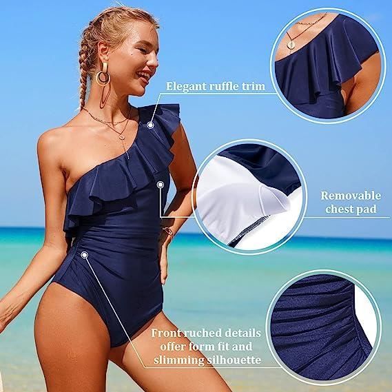 Maillots de Bain 1 Pièce Femme Volant Dos Nu Bikini Rembourré Push Up