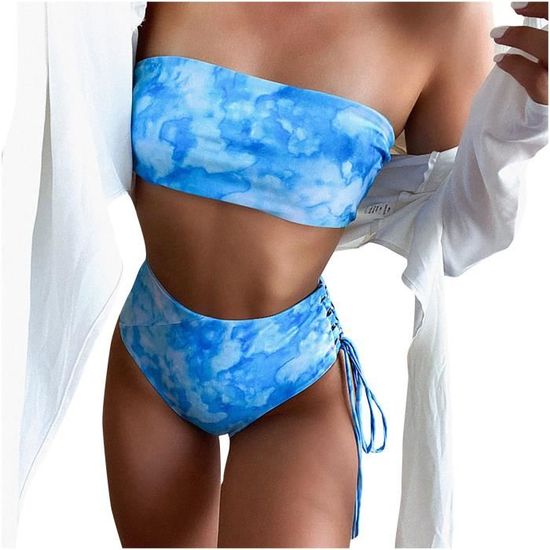 Sasaquoy Femmes Sexy Imprimer Tube Top Dos Nu Bikini Deux Pi Ces