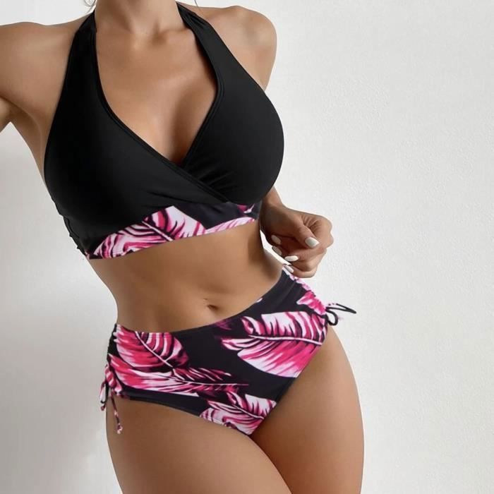 Ensemble De Bikini Solide Contraste De Poitrine Sexy Pour Femmes