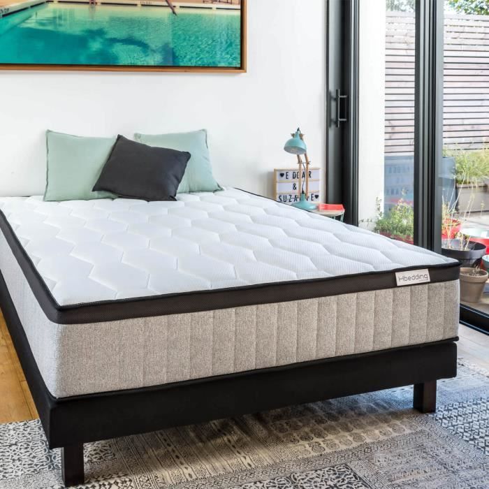 Matelas mémoire de forme Spring Memo Royal 140x190 Hbedding - Mousse viscoélastique et ressorts ensachés.