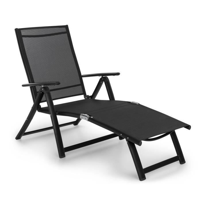 Blumfeldt Pomporto Lounge Chaise longue - Transat bain de soleil réglable 7 positions - toile PVC & cadre aluminium - anthracite