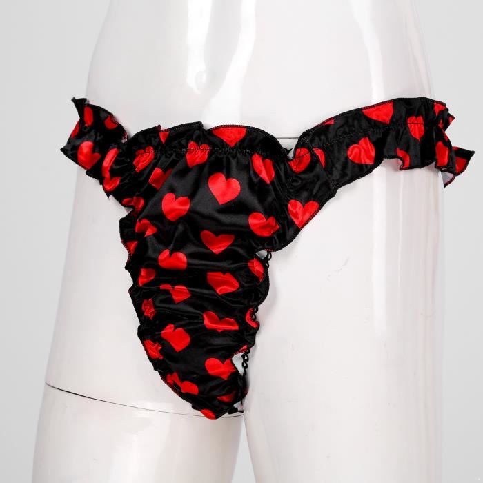 Yonghs String Homme Sexy Volants Sissy Jocsktrap Gay Calecon Satin