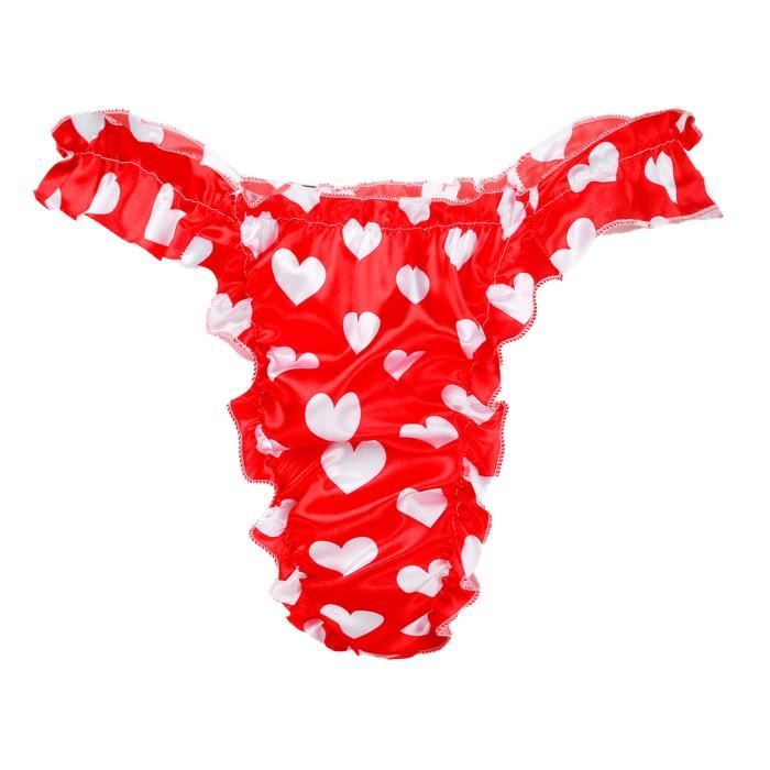 Yonghs String Homme Sexy Volants Sissy Jocsktrap Gay Calecon Satin