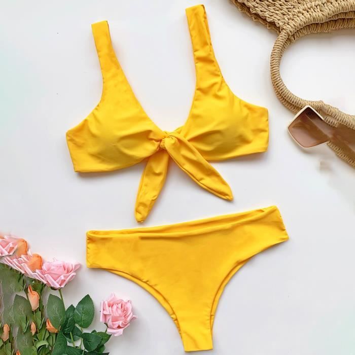 MAILLOT DE BAIN 2 PCS SET BIKINI SUMÉRAL Couleur Solide Push Up Classic