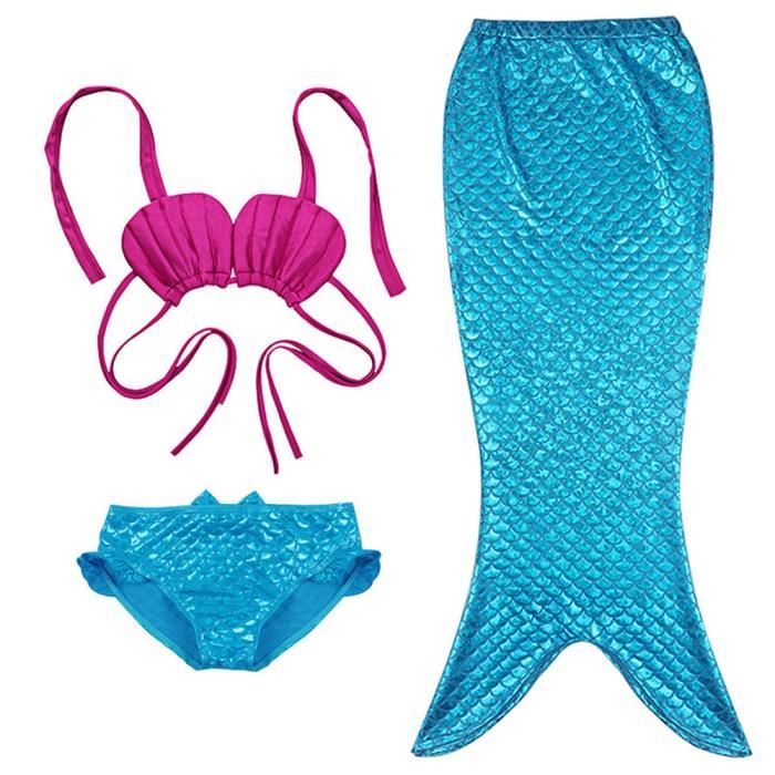Gaohou Trois Pcs Maillot De Bain Filles Enfants Baignable Queue De Sir Ne Bikini Natation Bleu