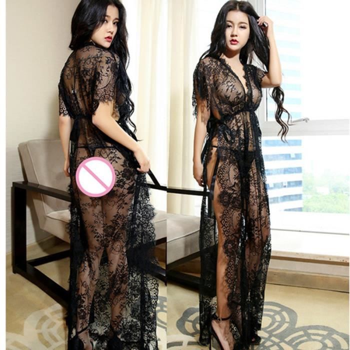 Ensemble De Lingerie Sous V Tements Longs En Dentelle Noire Pour Femmes