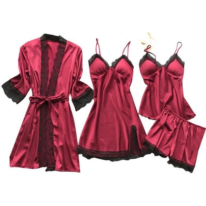 Nuisette Longue Lingerie Femmes Robe En Dentelle De Soie Nuisette