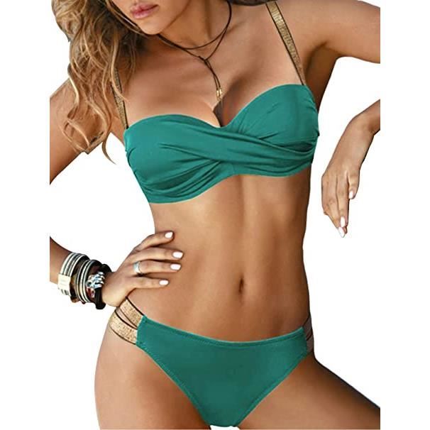 Femme Bikini Ceinture Paillettes Fines Maillot De Bain Pieces Et