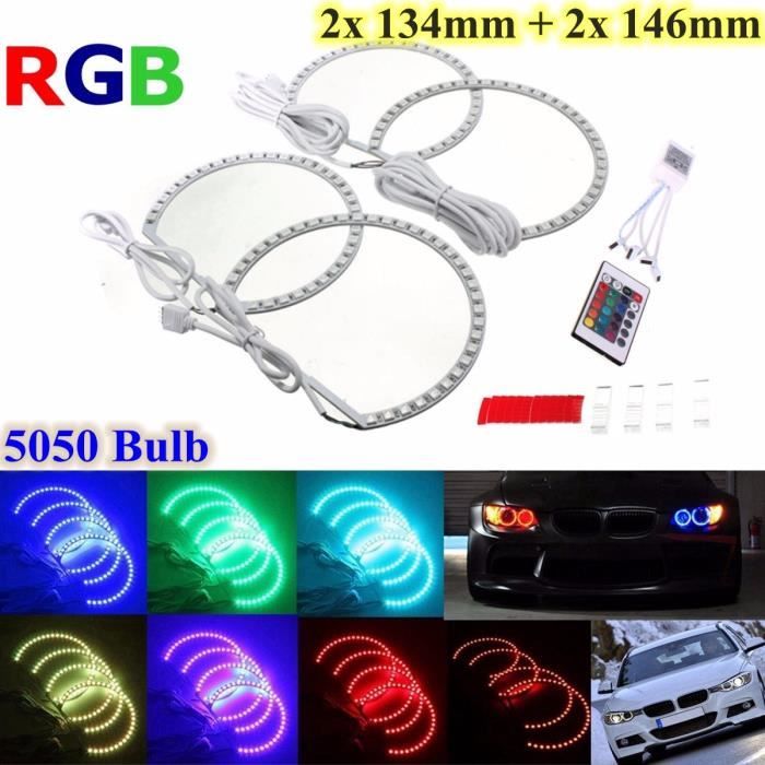 4x Multi-Couleur RGB LED Feu Strobe Angel Eye Télécommande Pr BMW E46 E36 E38 X5