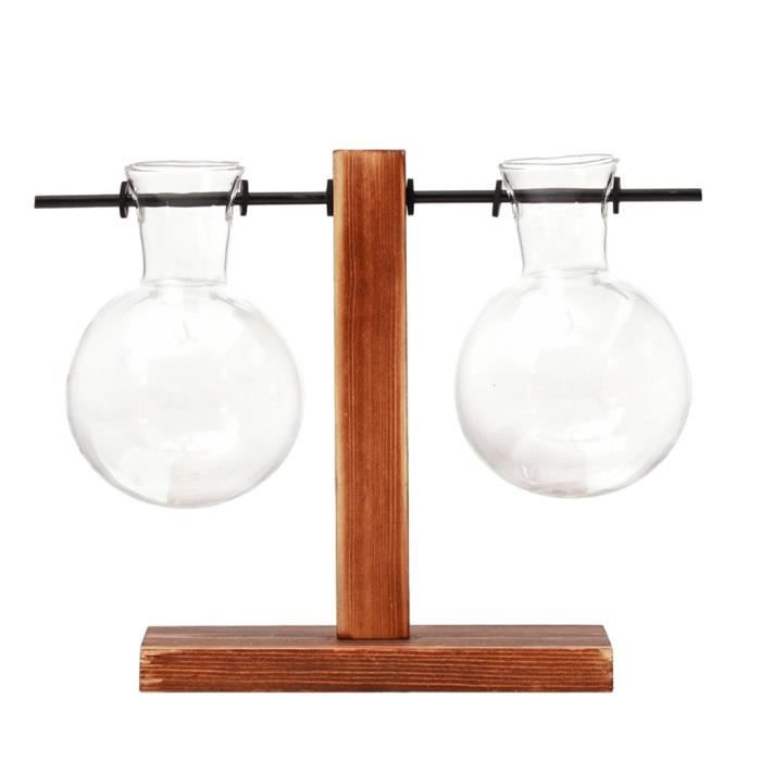 Table De Bureau Ampoule En Verre Vase Hydroponique Pot De Fleurs Plateau En Bois @ma1671