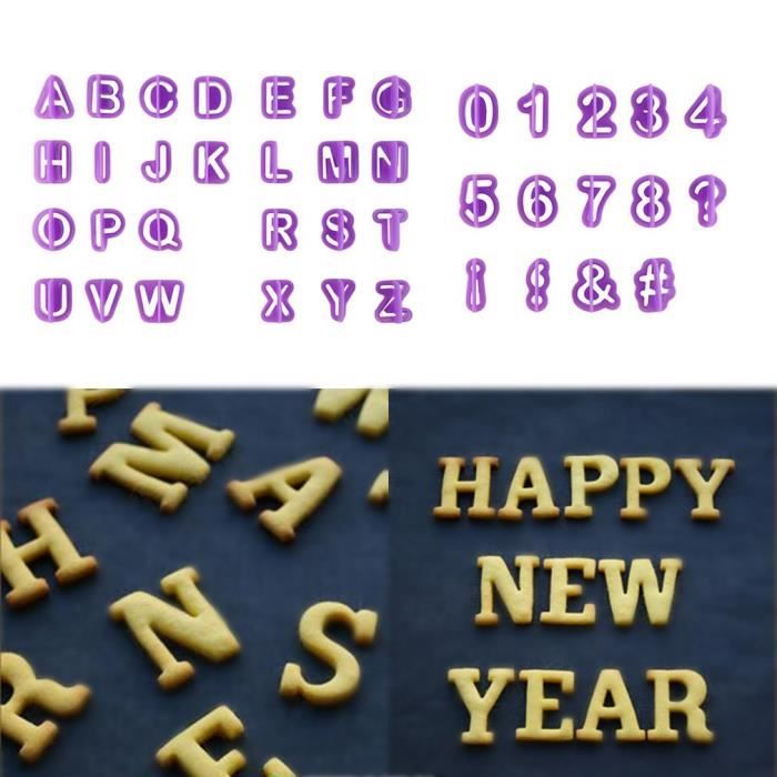 Lot de 40 Moules à Pâtisserie en Plastique Forme Alphabets Chiffres Symboles Ustensile pour Décoration de Gâteau Biscuit