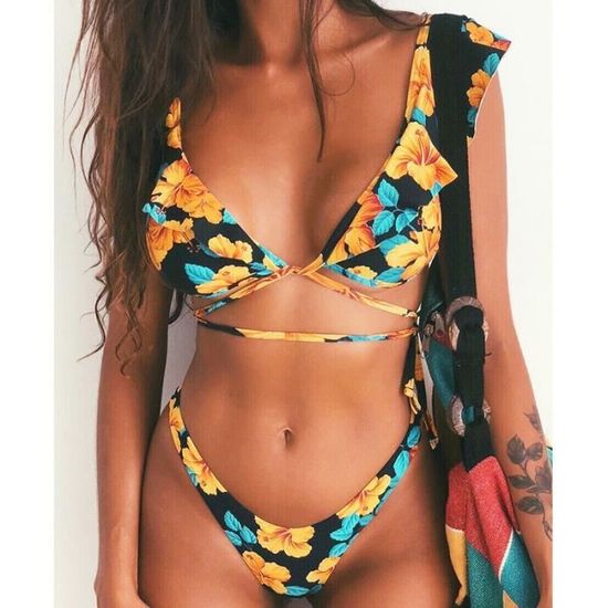 Maillot De Bain Plage Bikini Femme Sexy Avant Lacets Cravate