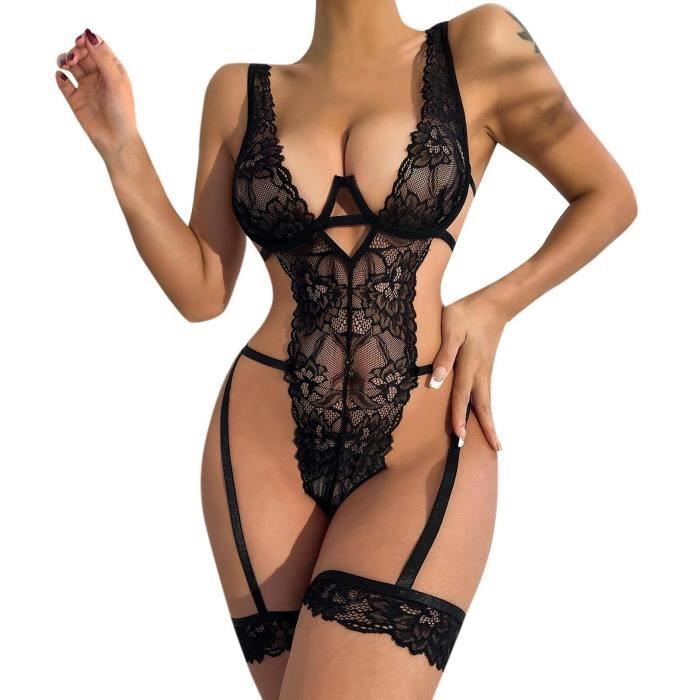 Ensemble Body Sexy Lingerie Femme Avec Porte Jarretelle Combinaison