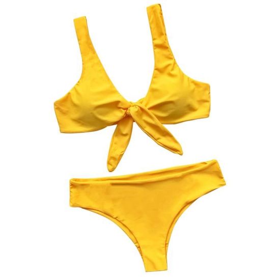 De Bain Ensemble Bikini Avec Bretelles Nou Es Couleur Unie Deux Pi Ces
