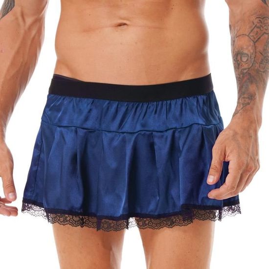 Dpois Homme Mini Jupe Courte Jupe Volants En Satin Sissy Lingerie