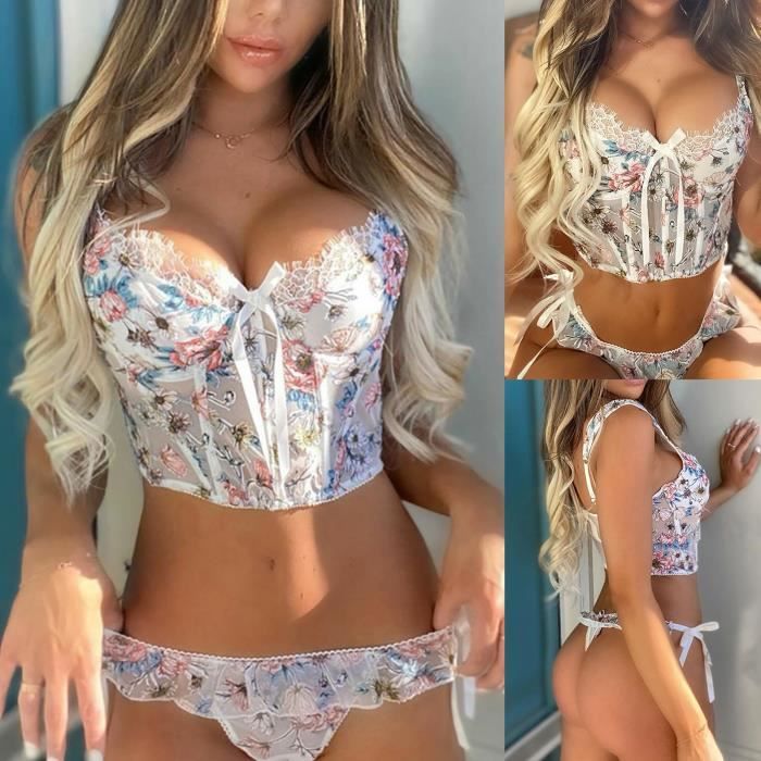 Femmes Lingerie Corset Dentelle Armatures Racy Mousseline De Nuit Sous