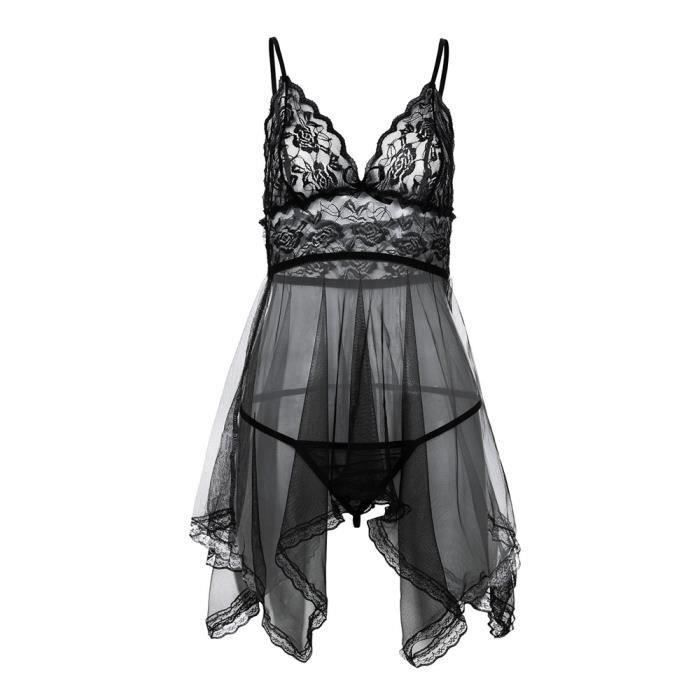 Lingerie Sexy Pyjama En Tulle Transparent Bretelles Chemise De Nuit
