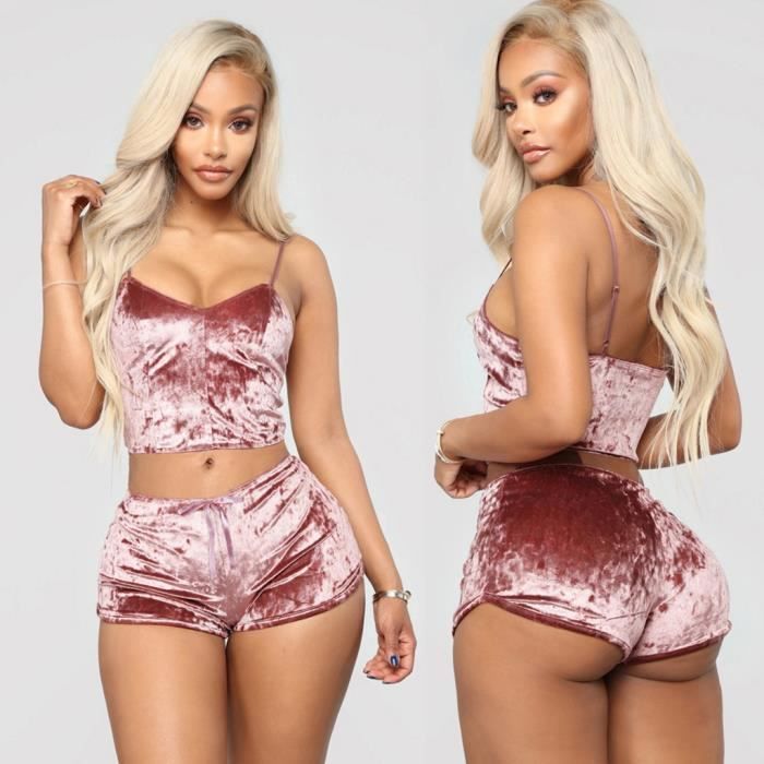 Nouveau Femmes Sexy Lingerie Velours Camisole Arc Shorts Ensemble Plus