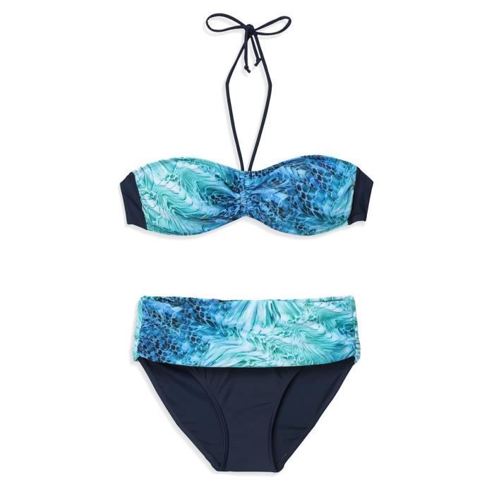 LENTIGGINI Bikini 2 Pièces tout imprimé Turquoise Marine Femme