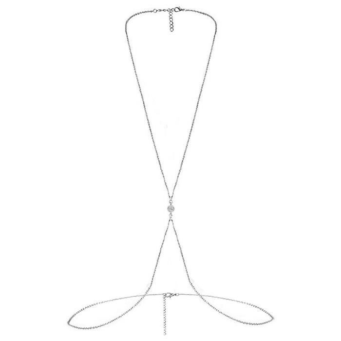 Zchaosss 925 Argent Simple Cristal Nombril Chaîne Corps Chaîne Dame Mode Sexy Bikini Plage Corps