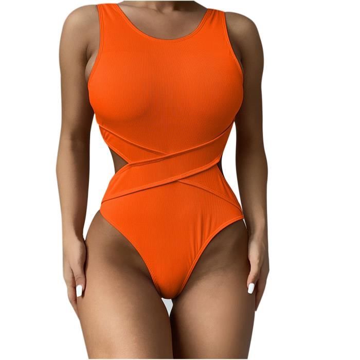 Maillot De Bain Femmes Une Pi Ce Col Rond Solide Bikini Push Up Pad Maillots De Bain Maillot