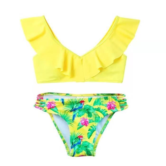 Maillot De Bain Fille Pi Ces Imprime Bikini De Ans Stretch Jaune Cdiscount Pr T Porter