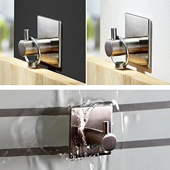 Crochet adhesif Patère Porte manteau Mural en Inox design pour Serviettes Torchons Manteau Peignoir Salle de Bain Cuisine