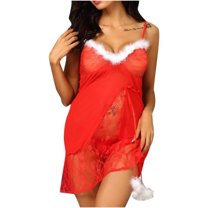 Femmes Lingerie Sexy Vêtements de Noël Dentelle Sling Chemise de Nuit