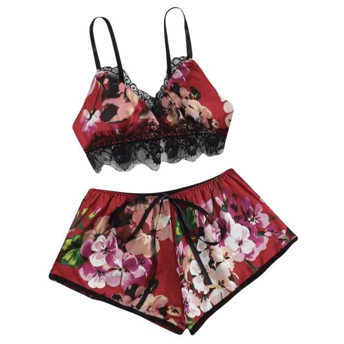 Ensemble Caraco Et Shorty Femmes Sexy Dentelle Lingerie De Nuit Robe Babydoll Ensemble De Nuit
