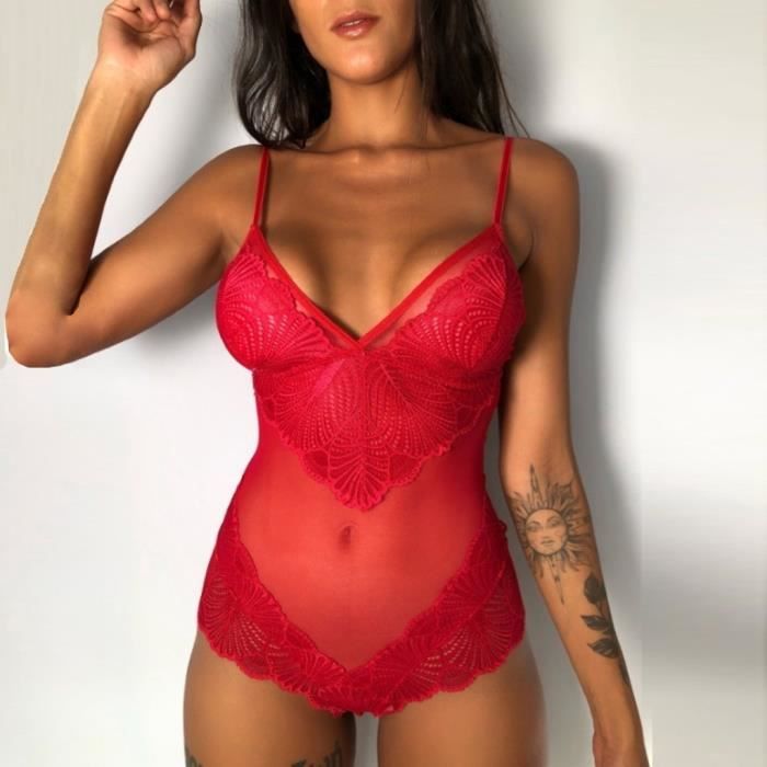 Nouveau One Piece Femmes Maille Dentelle Col En V Teddy Lingerie
