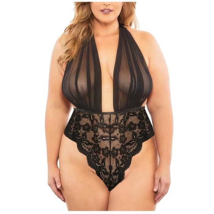 Sasaquoy Nuisette Deshabille Sexy Lingerie sexy une pièce dos nu Noir