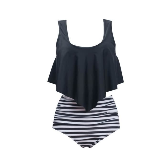 Maillots de bain 2 pièces femme à volants Bikini Taille haute sexy