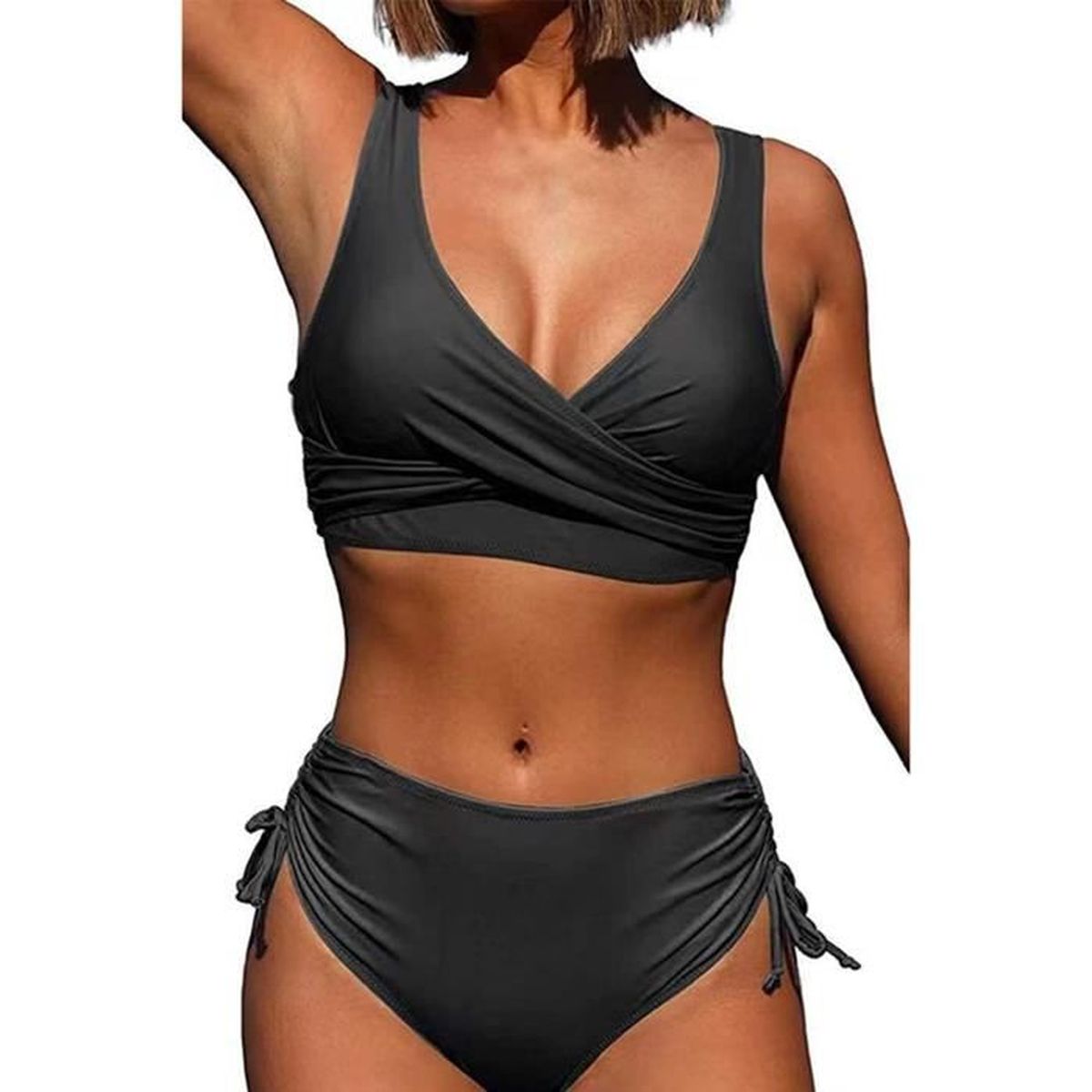 Femmes Maillots de Bain 2 Pieces Sexy Haute Bikini Col en V Élégant