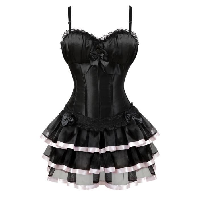 Robe Corset victorienne noire bustier Burlesque avec jupe Tutu Lingerie à lacets bretelles pour
