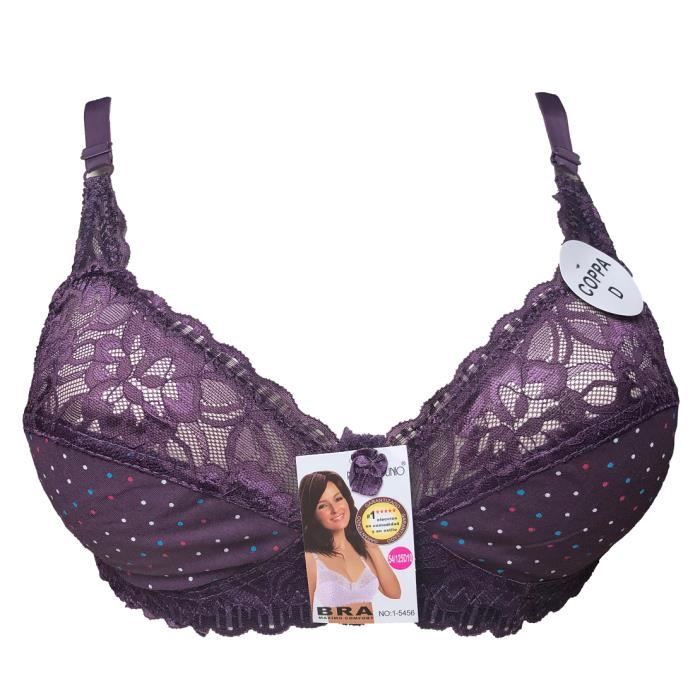 Soutien Gorge 105D Sans Armatures Coton Violet Avec Pois Lingerie Grande Taille Violet