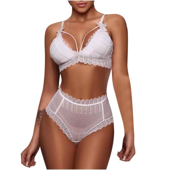 Femmes Mode Blanc Dentelle Bikini Trois Points Sexy Lingerie Soutien