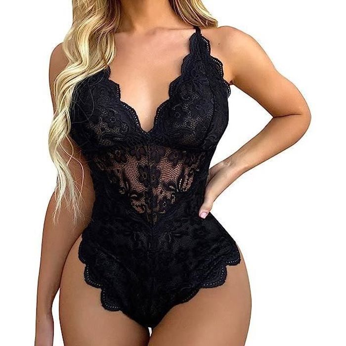 Lingerie Sexy Femme Body et Combinaison en Dentelle Décolleté en V Sexy