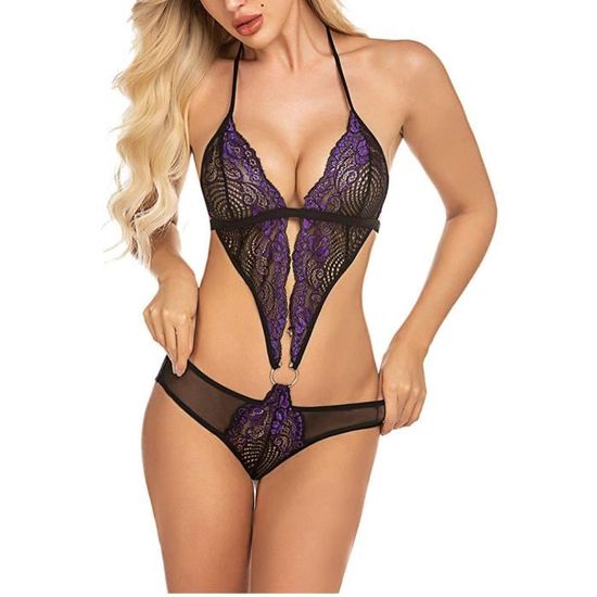 Femmes One Piece Lingerie Body En Dentelle En V Profond Mini Babydoll