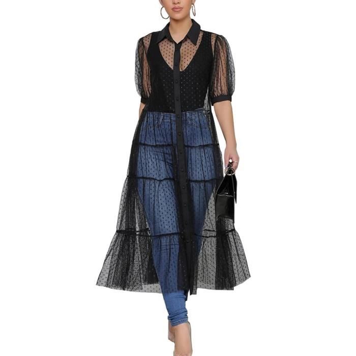 Minetom Robe D Collet Sans Manches Cache Maillots De Bain Bikini Courte Femme Filet Mailles