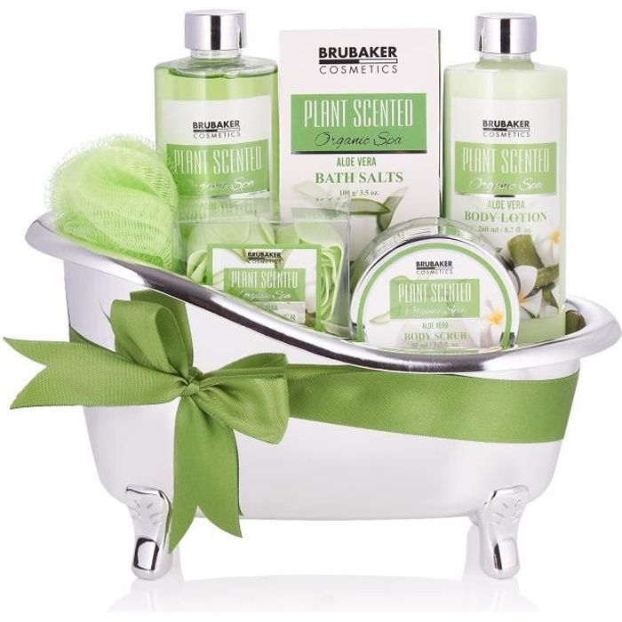 BRUBAKER Cosmetics Coffret de bain & douche - 7 pcs. - dans une baignoire décorative - Idée cadeau - Aloe Vera