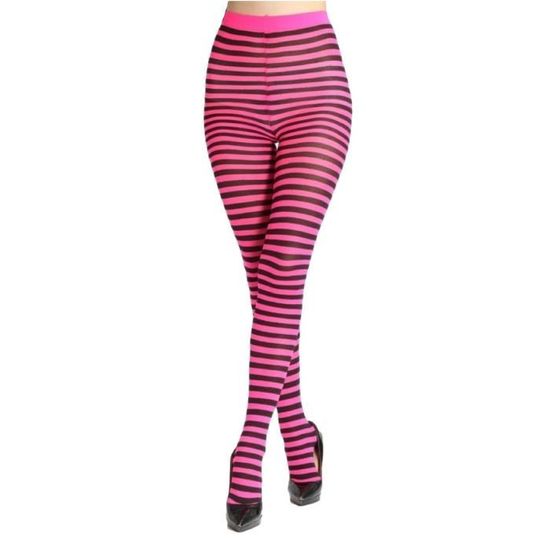 Collants Femme Fantaisie Rayures Roses Et Noires Taille Unique Lingerie