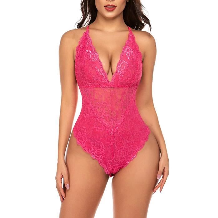 Mesdames Lingerie Mode Sexy Dentelle Body Deep V One Piece Dentelle