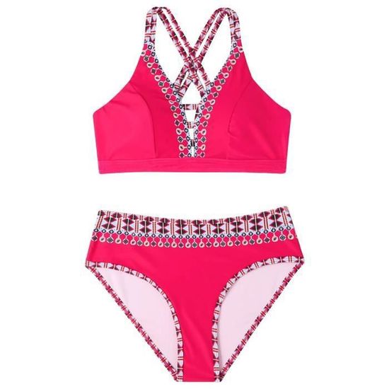 Maillot de bain bikini dos ouvert taille haute sexy imprimé fendu pour