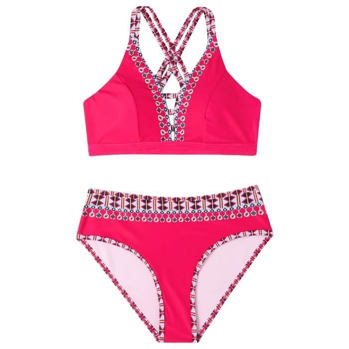 Maillot de bain bikini dos ouvert taille haute sexy imprimé fendu pour