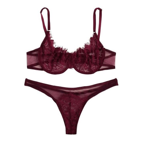 Ensemble Lingerie érotique sexy de tentation de dentelle de trois points avec l anneau en acier