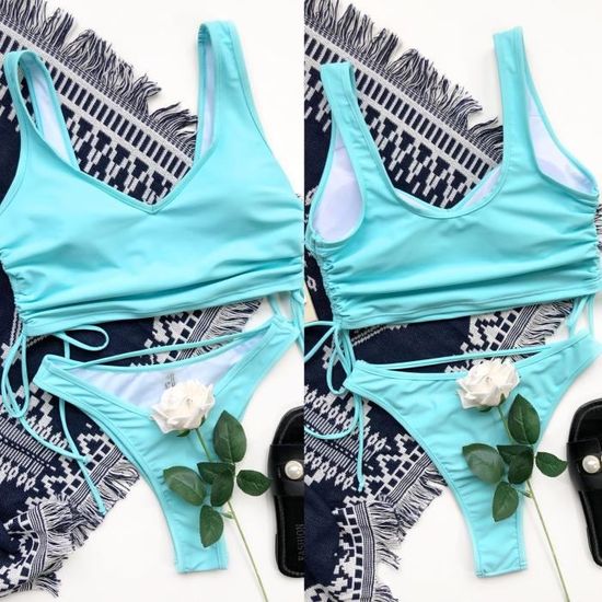 MAILLOT DE BAIN Veste V Gilet Style Bikini Set Bandage Cordon Soutien Gorge Haute Coupe Coup